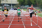 Mens under-17s 100 metres hurdles, 2019 North Eastern Track and Field Champs., Middlesbrough. Photo:  David T. Hewitson/Sports for All Pics